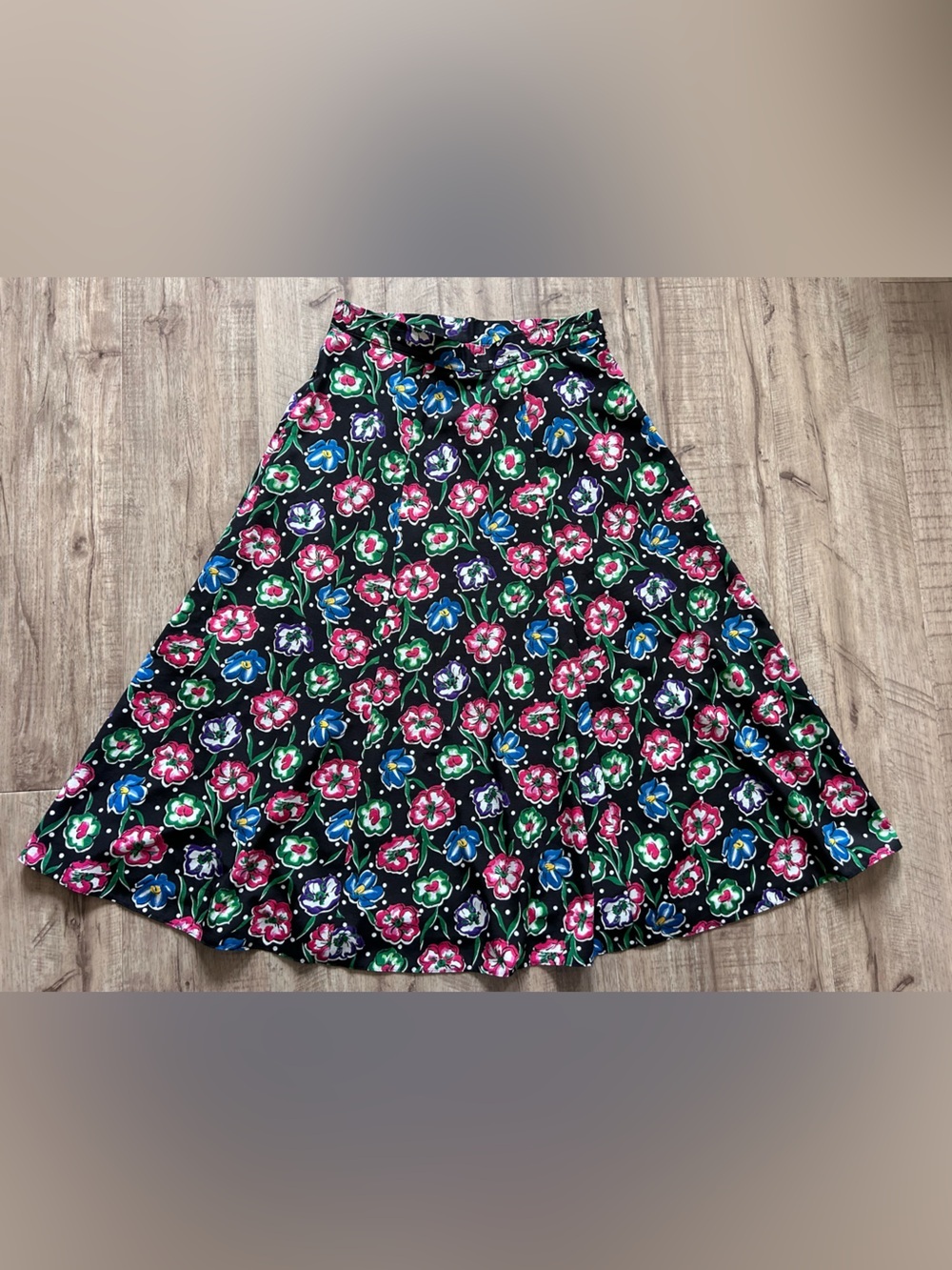 Floral A-Line Maxi Skirt in Black with Multicolor Blooms summer feminine party - Picture 8 of 8